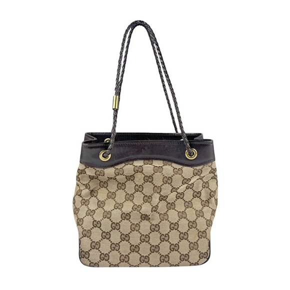 Auth GUCCI Handbag Beige Brown GG Canvas/Leather/Goldotone - Picture 1 of 13